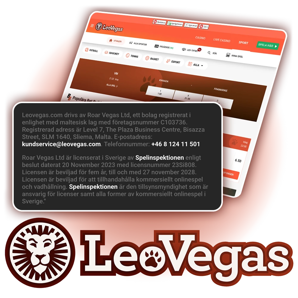 Ta del av kontaktinformationen för LeoVegas casino.