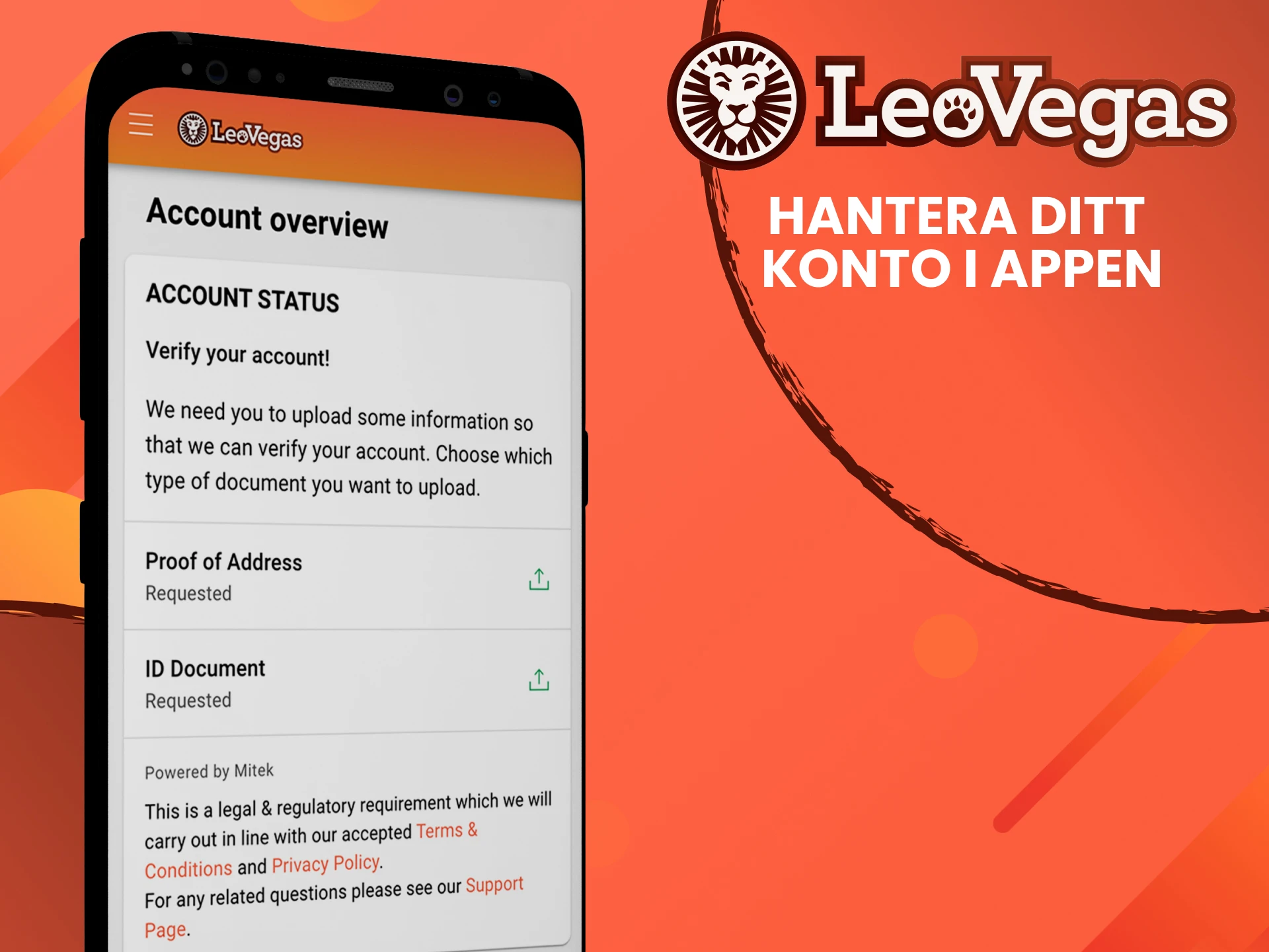 Hantera ditt konto i Leovegas-appen.