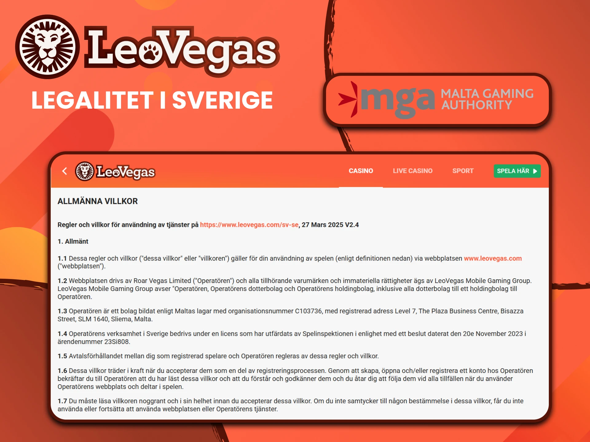 Leovegas webbplats är laglig och säker.