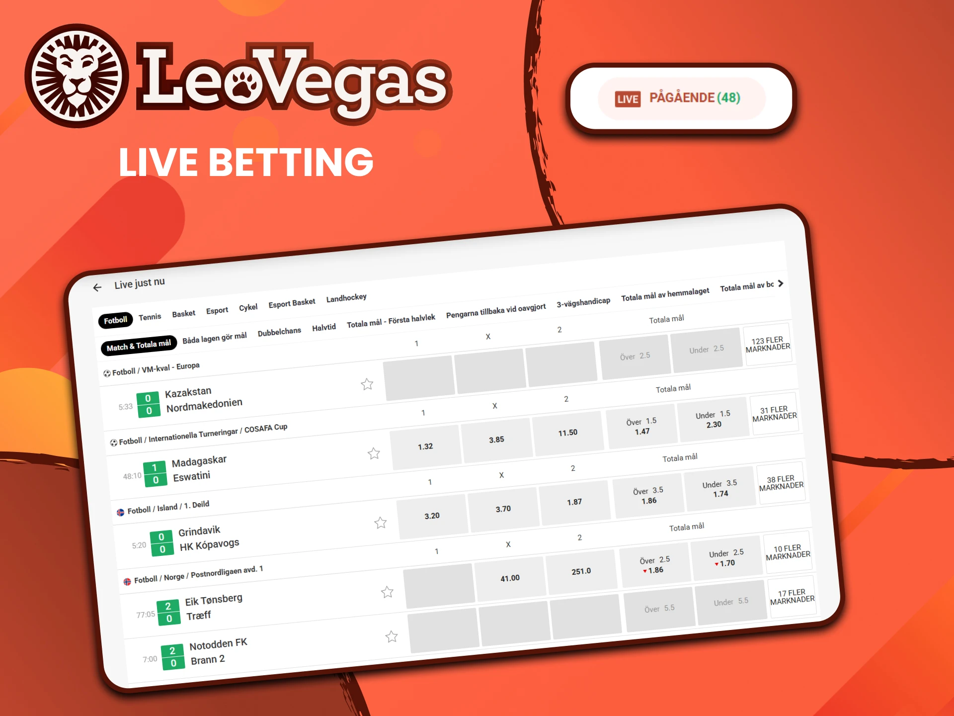 Lägg spel på livesportevenemang med Leovegas.