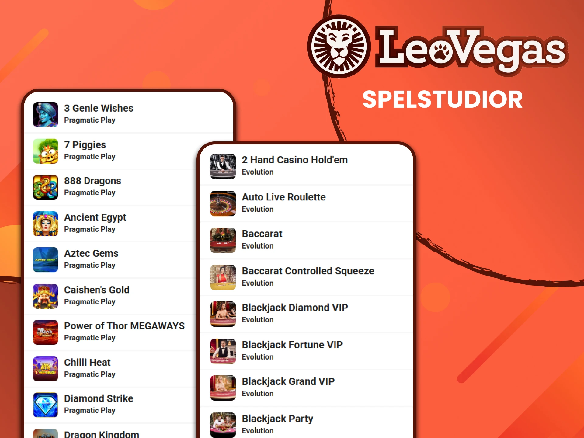 På Leovegas webbplats hittar du många leverantörer.