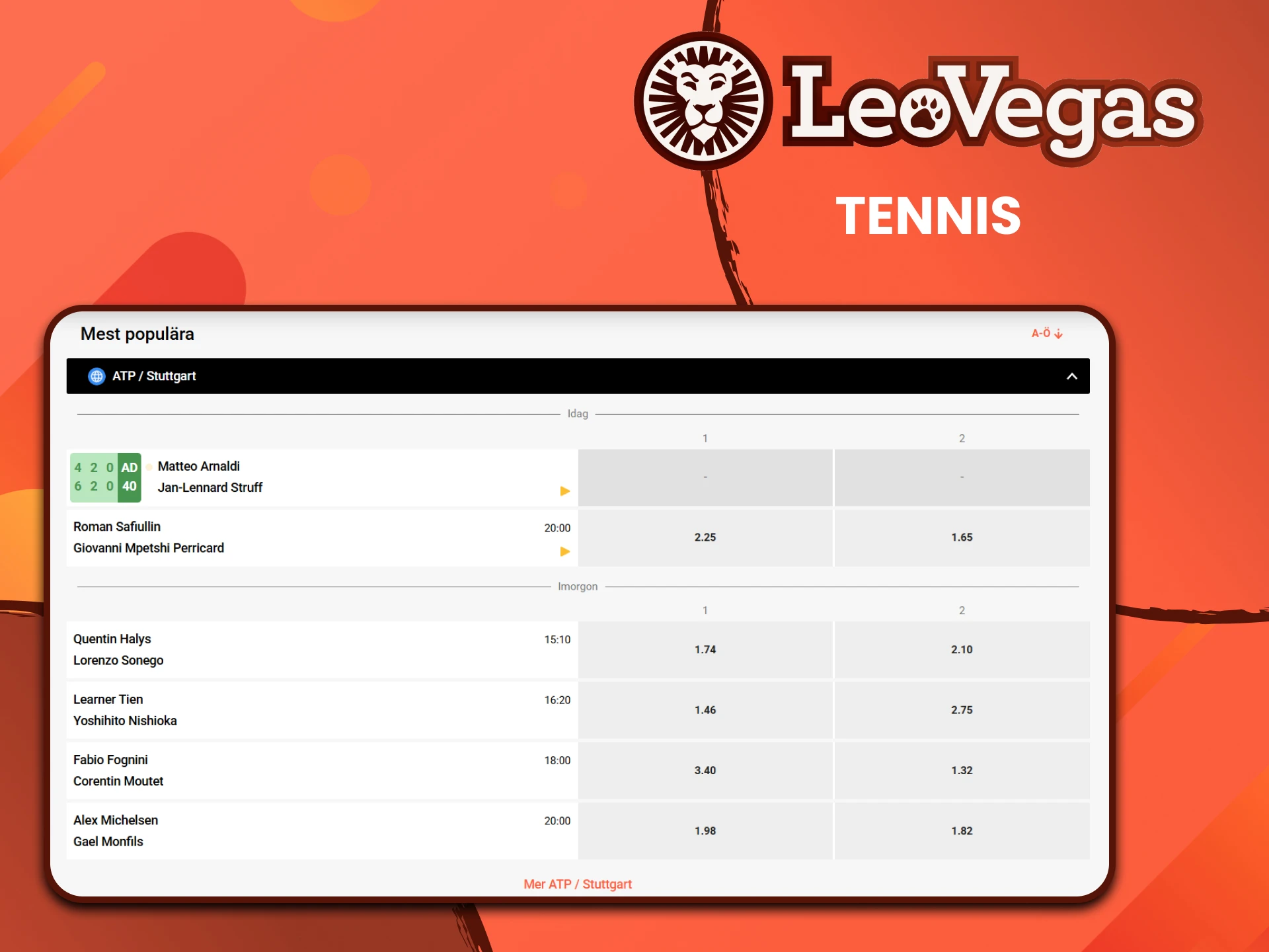 Tennis är idealiskt för att spela på Leovegas.