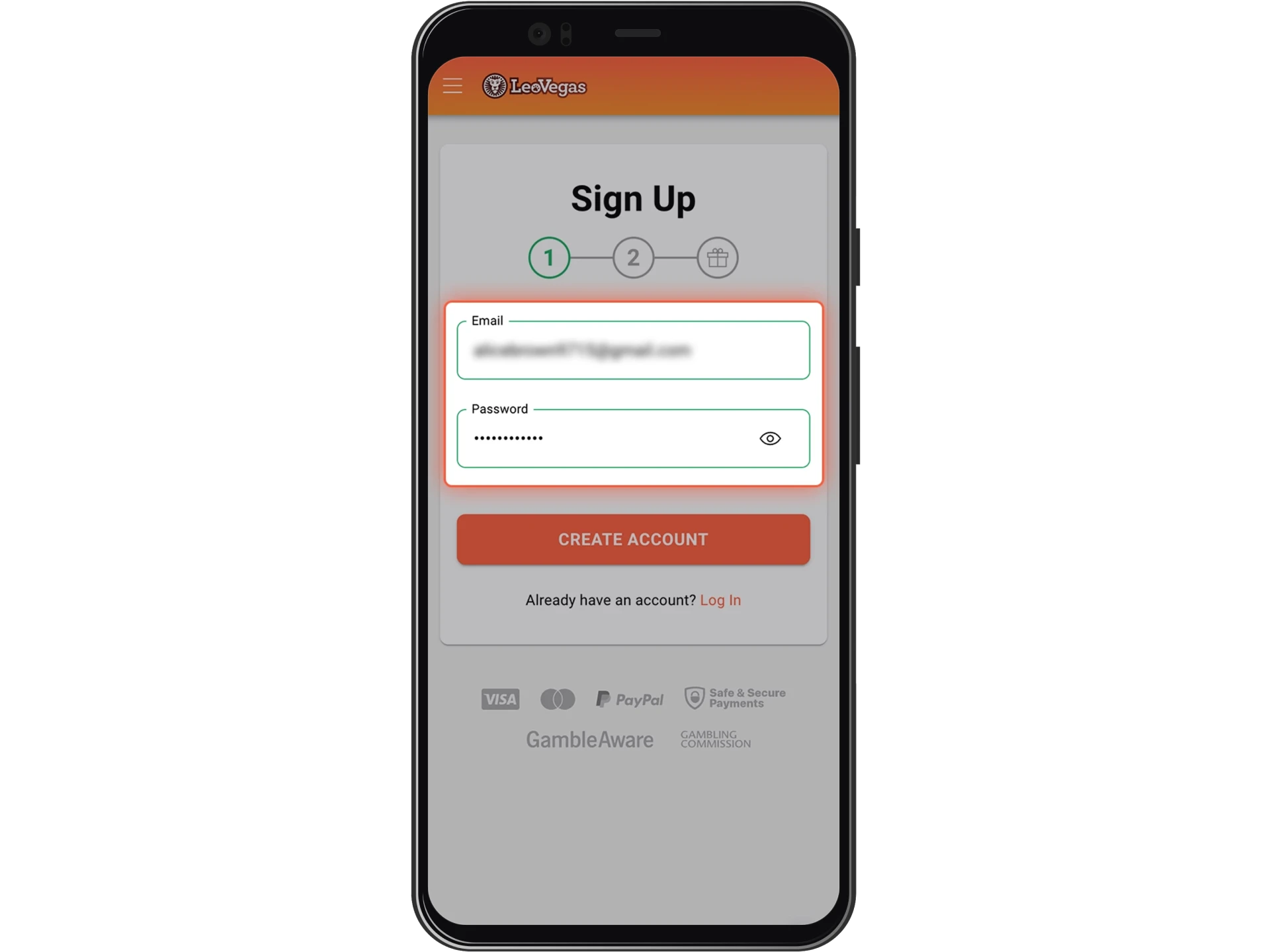 Följ instruktionerna för att fylla i registreringsformuläret hos LeoVegas.
