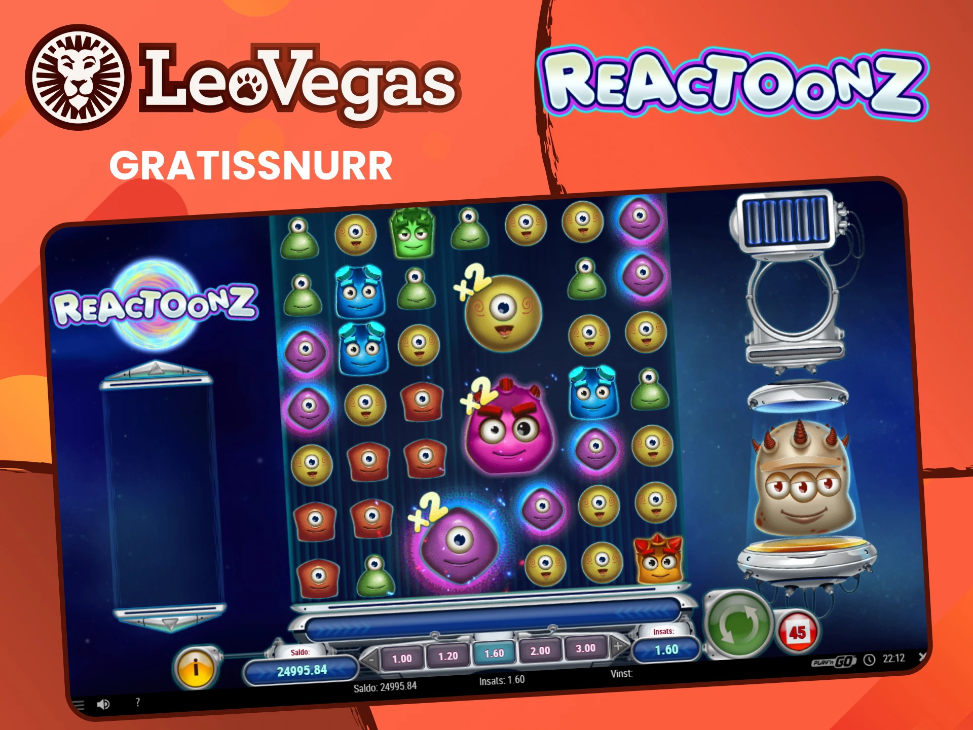 Vinn gratissnurr i Reactoonz av Leovegas.