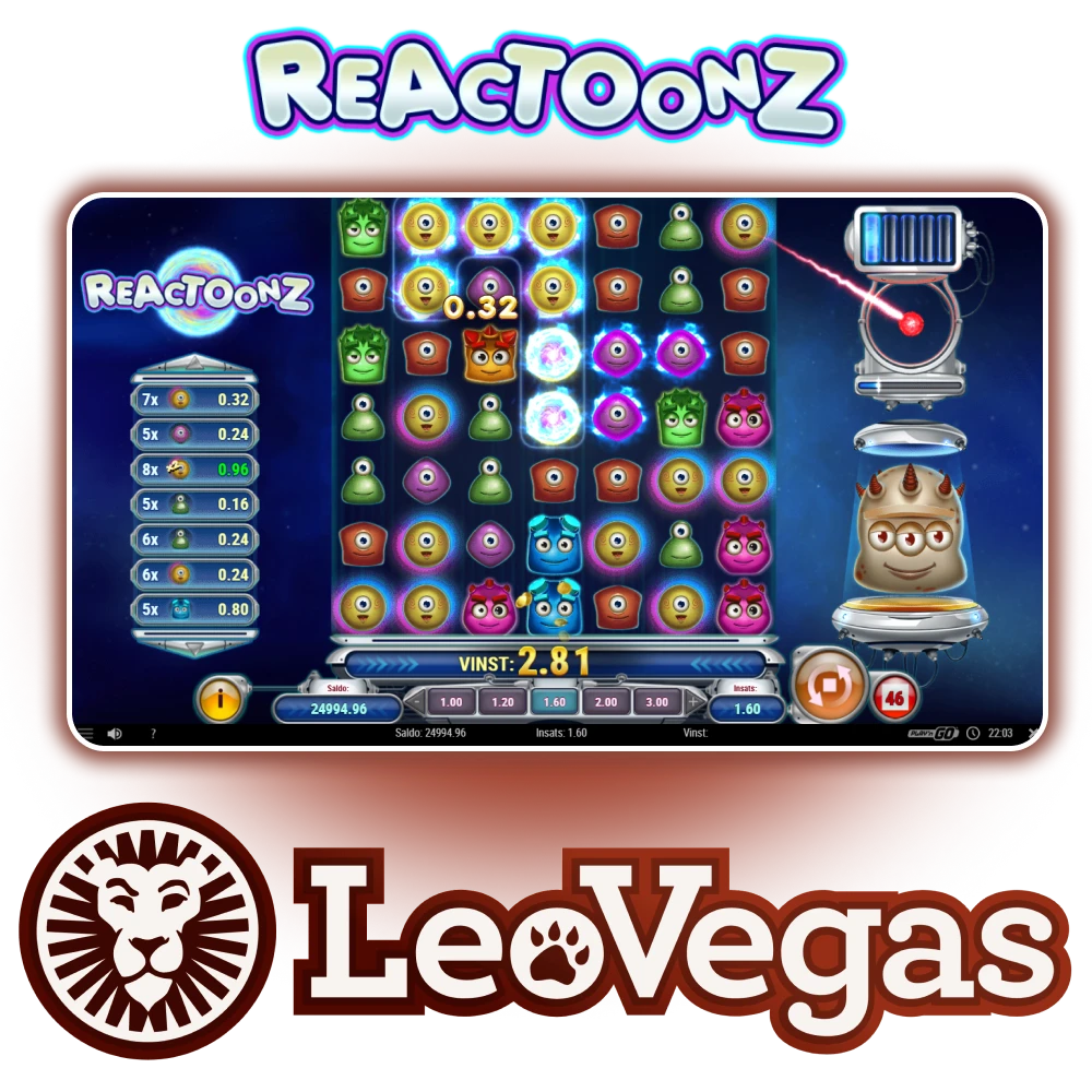 Vi rekommenderar att du väljer Reactoonz för spel på Leovegas.