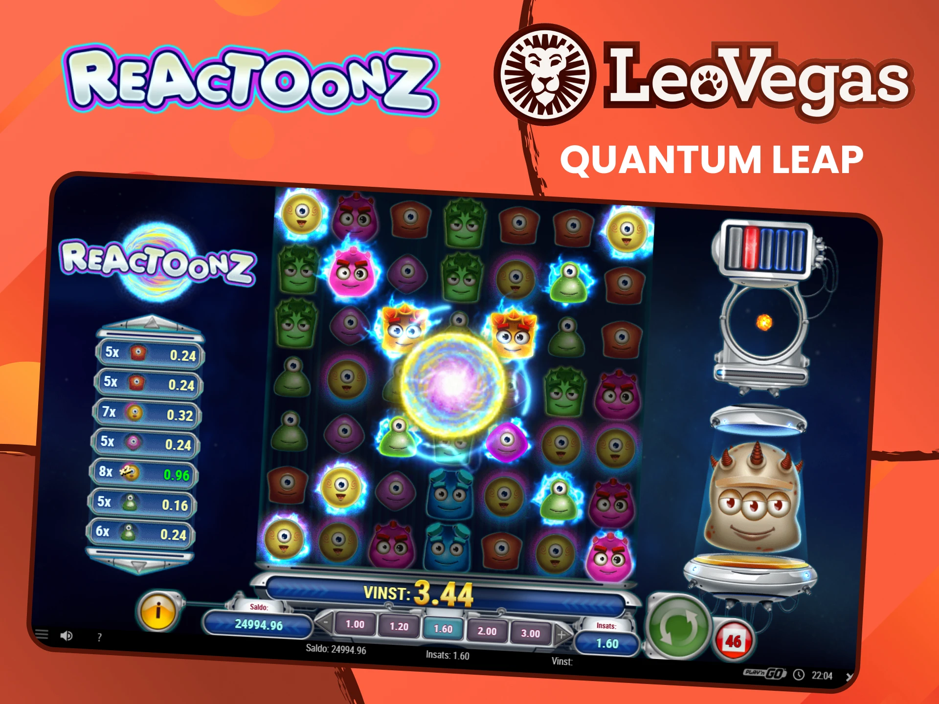 Aktivera kvantsprånget i spelet Reactoonz från Leovegas.