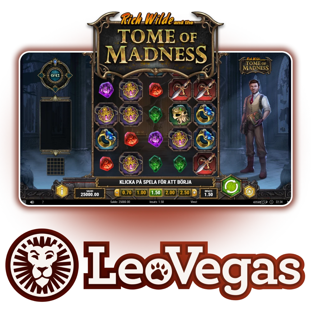 För casinospel på Leovegas rekommenderar vi att du väljer Rich Wilde and the Tome of Madness.