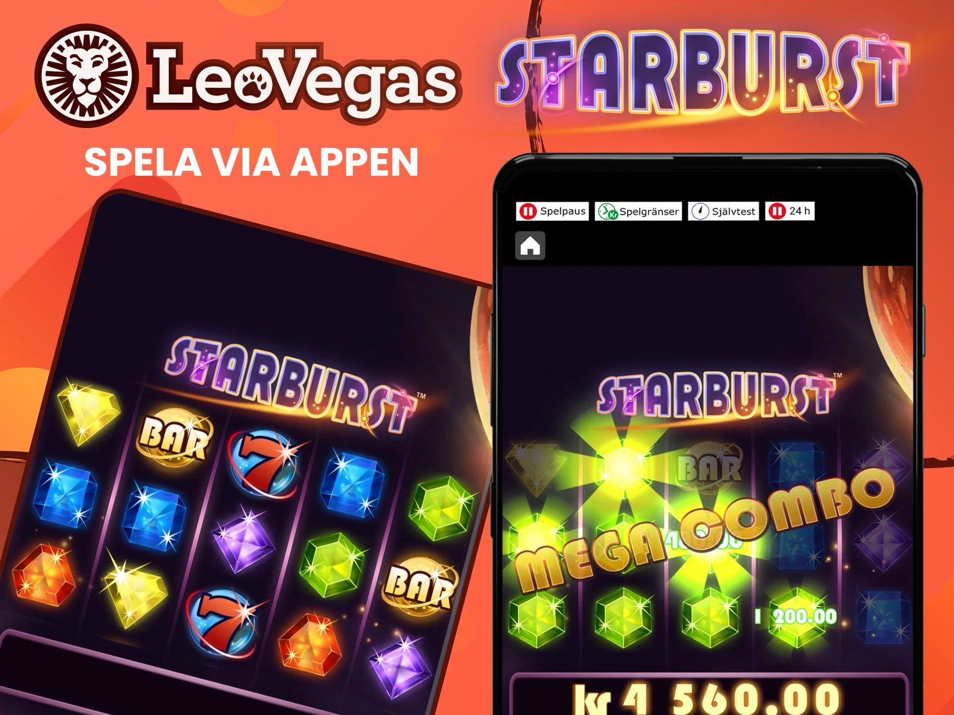 Använd Leovegas-appen för att spela Starburst.