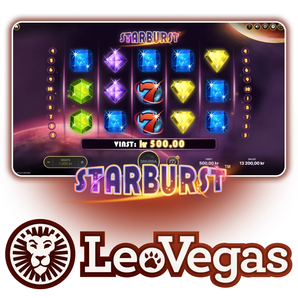 Välj Starburst för dina spel hos Leovegas.
