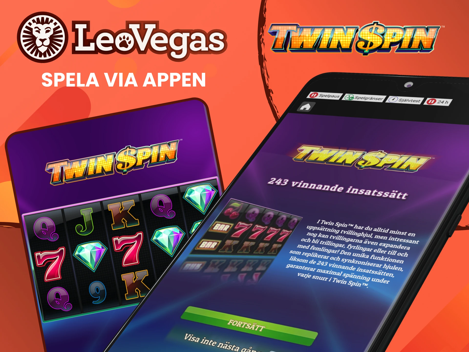 Du kan spela Twin Spin i Leovegas-appen.