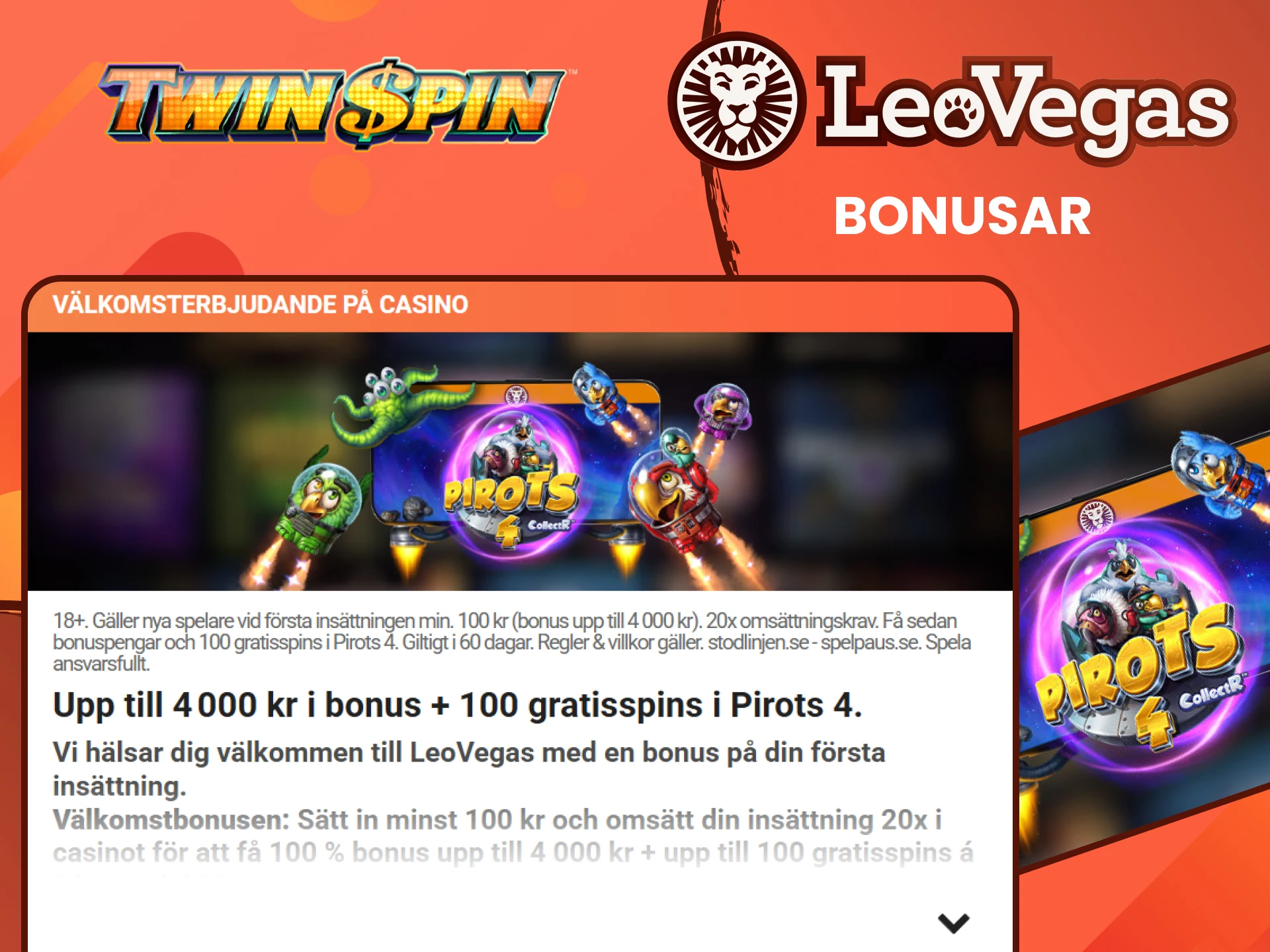 Leovegas ger bonusar till Twin Spin-spelare.