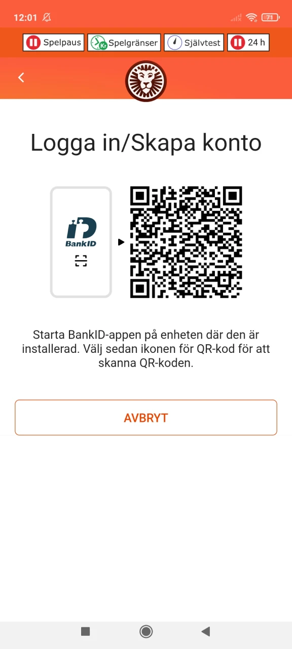 Bekräfta din inloggning via Bank-ID på Leovegas.