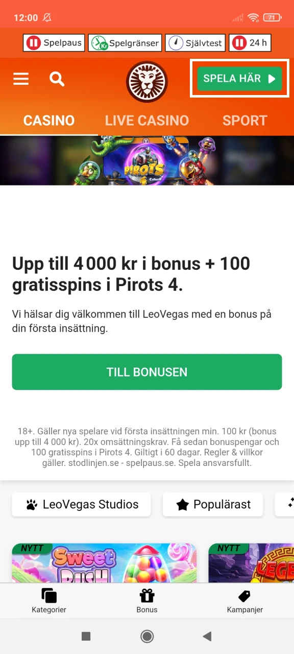 Öppna fliken med din Leovegas-kontoinloggning.