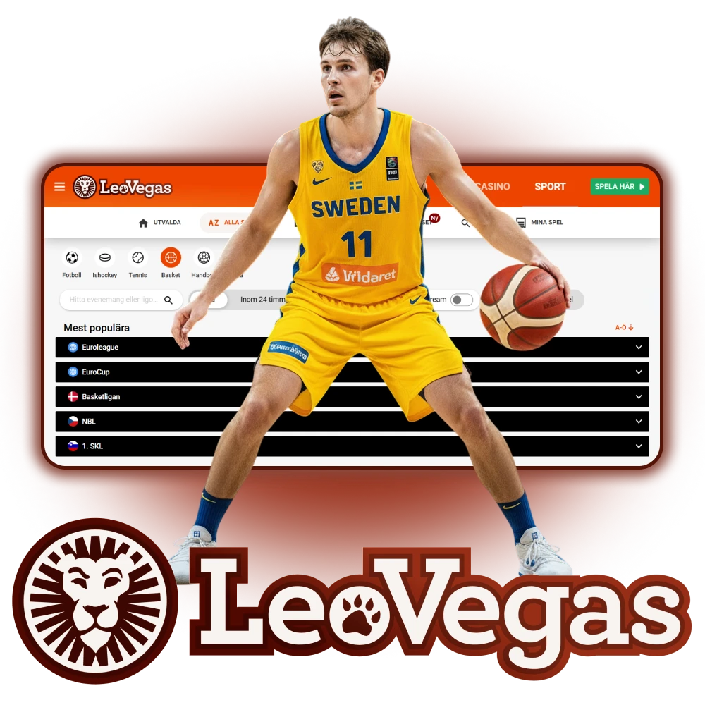 Vi rekommenderar basket för vadslagning på Leovegas.