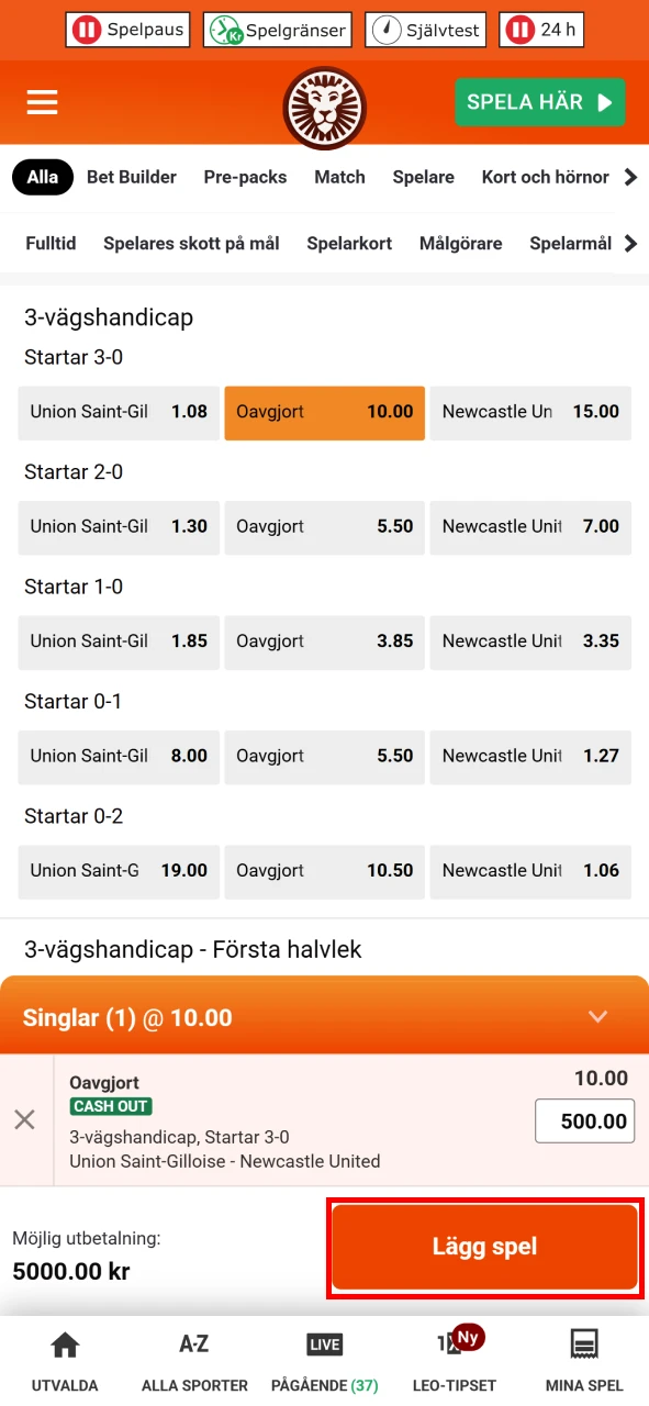 Bekräfta ditt spel på fotbollsmatchen från Leovegas.